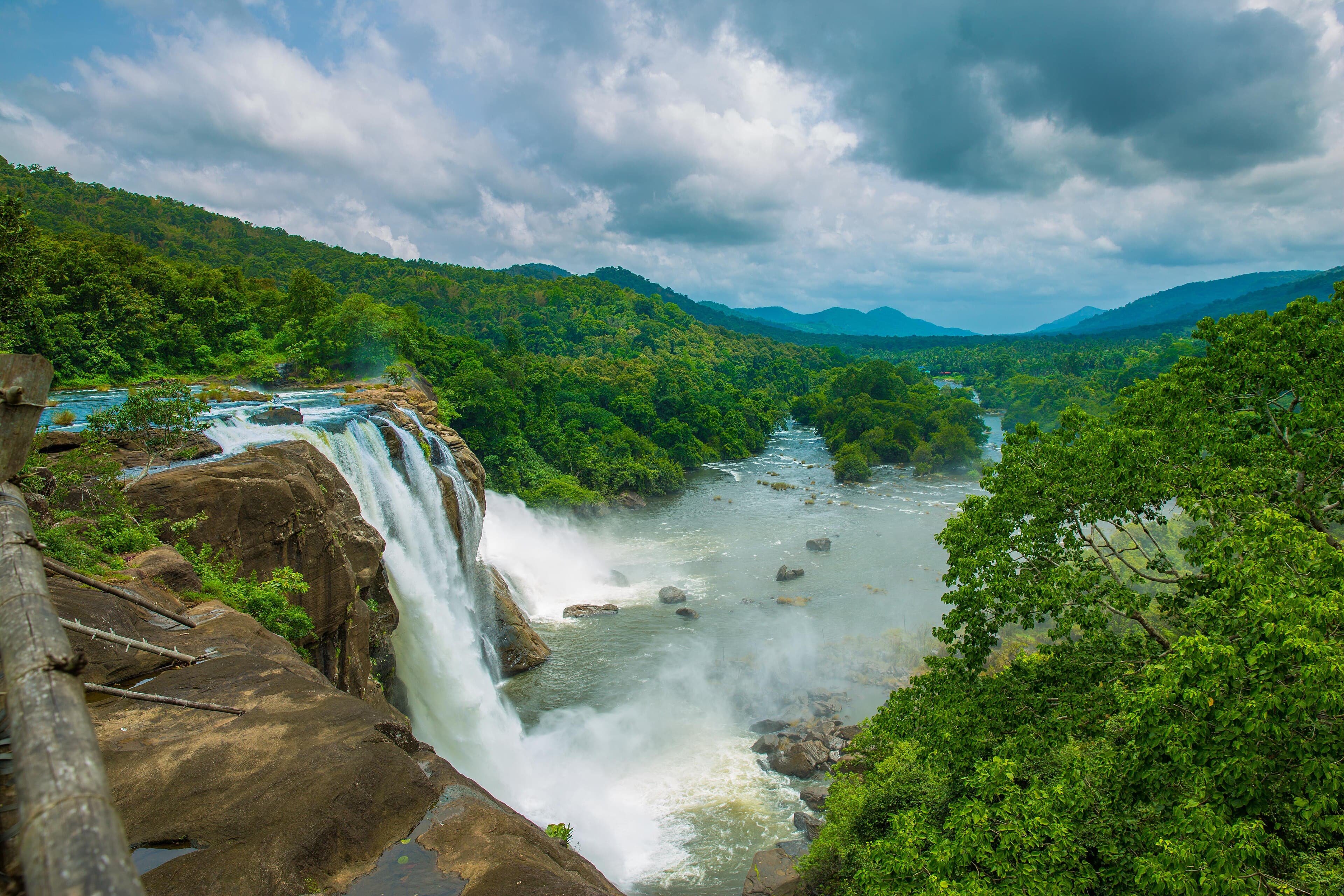 Green hills and palm trees during the Indian monsoon